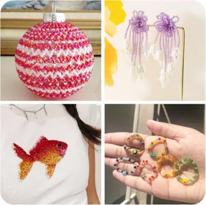 Handmade colorful glass seed beads DIY jewelry accessories detailed showcase display.