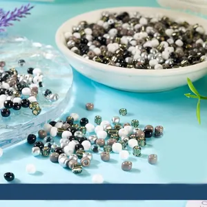 Closeup of 4mm mixed color glass seed beads for DIY handmade bracelets and necklaces.