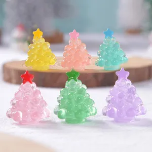 Miniature resin Christmas tree glowing micro landscape DIY craft ornaments home holiday decor.