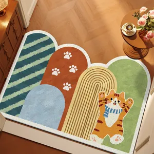 Simpatico tappeto d'ingresso con gatto, zerbino antiscivolo per la decorazione del corridoio di casa.