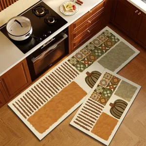 Pastoral Style Diatomaceous Earth Kitchen Mat Absorbent Quick Drying Non Slip Floor Mat Pumpkin Pattern Home Decor