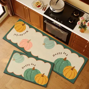 Pastoral style kitchen floor mat set, absorbent non-slip diatom mud mat for home use, 2 pcs.