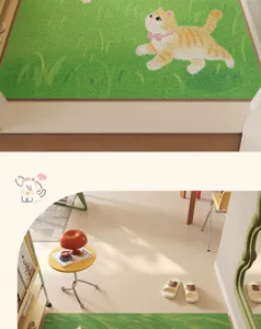 Nahaufnahme des niedlichen Katzen-Fußmatten-Details mit leuchtender Textur und Rückseite.