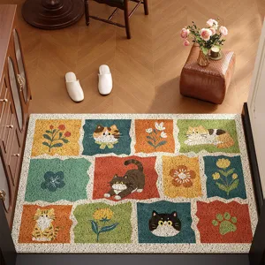 Tappeto da ingresso con gatto animato, zerbino antiscivolo in PVC per corridoio e atrio.