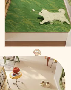 Schleifenflor Fußmatte Cartoon süßer Welpe Rasen Muster rutschfester Eingangsteppich für Zuhause