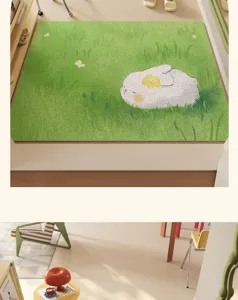 Rutschfeste Schlingenfusmatte mit suessem schlafenden Hasen Design fur den Flurbereich.