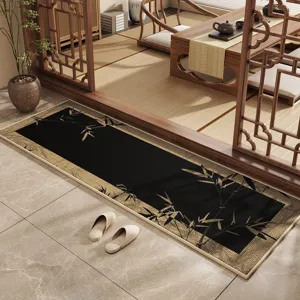 New Chinese style linen hallway runner rug, anti-slip long floor mat for entryway and balcony.