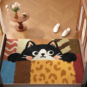 Simpatico zerbino con gatto dei cartoni animati, tappeto antiscivolo in PVC per ingresso e corridoio.