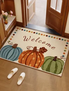 American style faux linen entrance doormat non-slip floor mat autumn pumpkin welcome mat