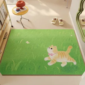 Süsser Cartoon Katzen Grüne Wiese PVC Nudel Fußmatte für Flur Haustür rutschfest Teppich