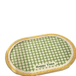 Oval woven bath mat non-slip absorbent floor rug cream style cozy home bedroom door mat