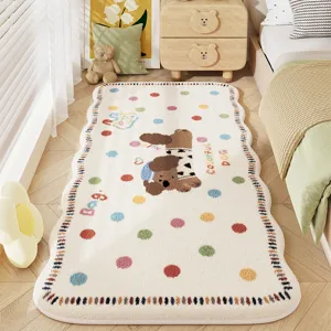 Thickened Cashmere Imitation Bedroom Bedside Carpet Cute Cartoon Animal Pattern Wavy Edge Anti Slip Floor Mat Home Rug