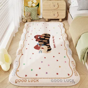 Cozy bedroom bedside carpet, soft fluffy imitation cashmere rug with cute cartoon design.