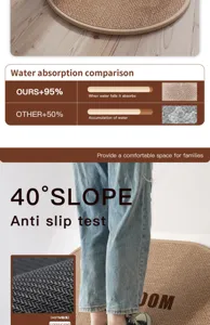Round woven non-slip bathroom mat detail, highly absorbent quick-drying floor rug for home.