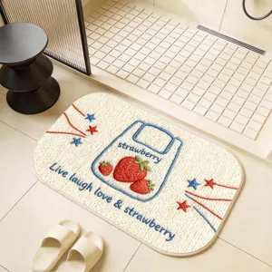 Cute cartoon strawberry embroidery non-slip bathroom absorbent floor mat for home use