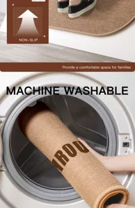 Minimalist linen bathroom floor mat, super absorbent, non-slip, and machine washable design.