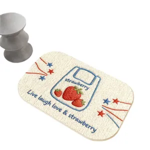Cartoon strawberry bath mat, water absorbent non-slip floor rug for bathroom and home use.