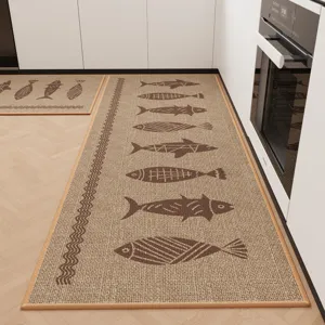 Lot de 2 tapis de cuisine avec motif de poisson, tapis de sol antidérapant absorbant.