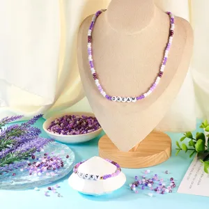 DIY colorful glass seed bead necklace bracelet handmade jewelry craft set with cute letter charms.