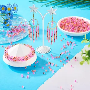 DIY colorful glass seed beads set with handmade bracelet and earrings for crafting jewelry