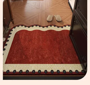 Festive red loop pile entry mat, durable non-slip floor rug for home decor use in hall