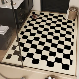 Retro wavy checkered bathroom floor mat, quick drying absorbent large area rug for home decor