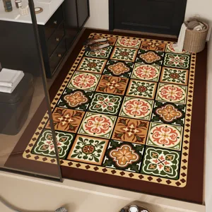 American retro bathroom water-absorbing quick drying floor mat for home decor and daily use.