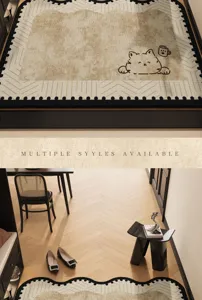 Cartoon cut-pile entry floor mat with cute cat pattern, non-slip and easy to clean for home use.