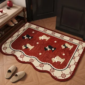 Red festive loop velvet floor mat entrance door mat home anti-dirt easy clean doormat