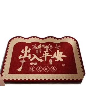 Red festive looped pile doormat for entryway, heavy duty dust removal floor mat for home.