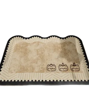 Cartoon loop pile non-slip entrance floor mat with cute cat pattern for home indoor decor.