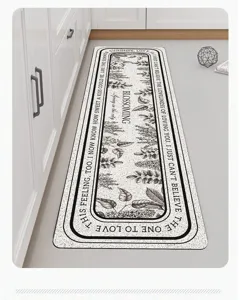Amerikaanse retro keukenloper, zwart-wit botanisch bloemdessin vloermat voor thuis.