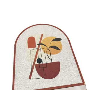 Modern minimalist arched doormat with abstract plant pattern, wear-resistant PVC floor mat.