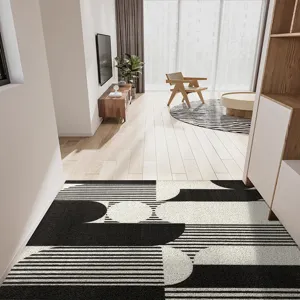 Nordic minimalist geometric floor mat detail, black and white entrance PVC anti-skid rug.