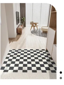 Nordic black and white checkerboard doormat detail showing anti-slip PVC floor mat texture.