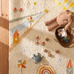 Fluffy kids play rug cute cartoon rainbow star nursery carpet soft bedroom floor mat