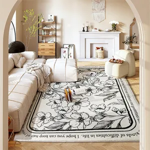 Alfombra de Imitación Cachemira Minimalista Nórdica Sala de Estar Dormitorio Cabecera Alfombra Abstracta Floral Letra Inglesa