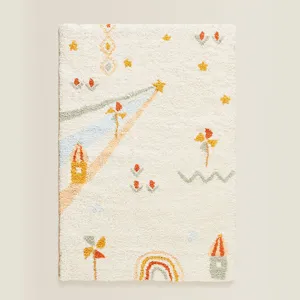 Soft thick imitation cashmere kids rug with cute cartoon rainbow and star pattern for bedroom