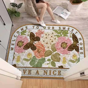 Amerikaanse Retro PVC Lussendeurmat Bloemmotief Antislip Schraapmat Voor Entree Thuis Gang