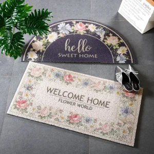 Amerikanischer Stil Eingang Fußmatte Halbrund und Rechteckig PVC Schlingengewebe Bodenmatte Blumen Anti-Rutsch Schmutzfänger für Flur