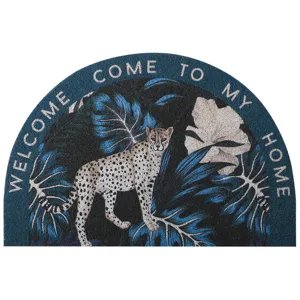 Halbmond Fußmatte für den Eingang mit elegantem Leoparden und tropischem Blätter Design.