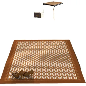 Modern minimalist brown geometric pattern leather entrance floor mat waterproof anti-slip