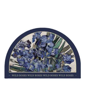 Absorbent half-circle diatomaceous earth soft bath mat with classic oil painting floral design.