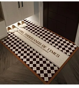 Modern minimalist entryway doormat, checkered pattern, durable and wear-resistant floor mat for home.