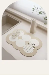 Cream kitchen drying mat absorbent diatomaceous earth soft mat for counter bar tabletop