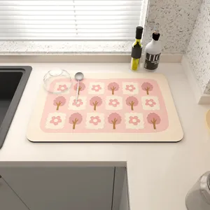 Fresh Style Tech Cloth Absorbent Table Mat Kitchen Draining Mat Non-Slip Heat Insulation Mat Floral Table Placemat