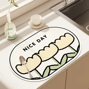 Modern Minimalist Kitchen Draining Mat Absorbent Anti-Slip Tech Cloth Table Mat Floral Pattern Waterproof Countertop Pad