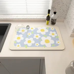 Fresh style kitchen draining mat absorbent table mat for cups and dishes anti-slip pad