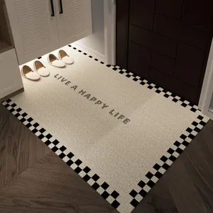 Modern minimalist entrance doormat featuring stylish black and white checkerboard border.