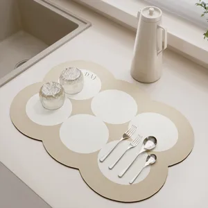 Cream kitchen draining mat absorbent diatomaceous earth soft mat for countertop dish drying